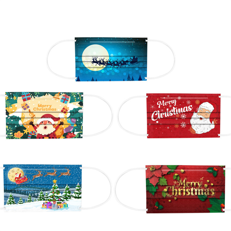 

Xmas Party face masks Disposable Mix Adult Kids mask FaceMasks Print Santa Claus green trees Anti-Dust Mouth Cover