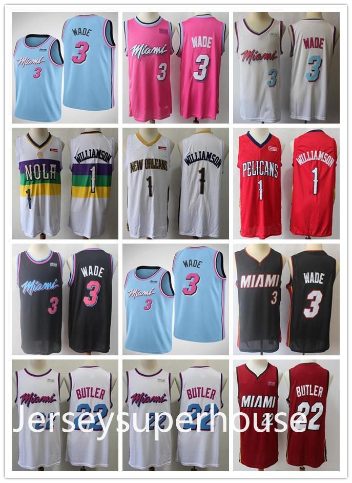 

Men Dwayne 3 Wade Jersey Jimmy 22 Butler stitched jerseys Zion 1 Williamson jerseys, Black;red