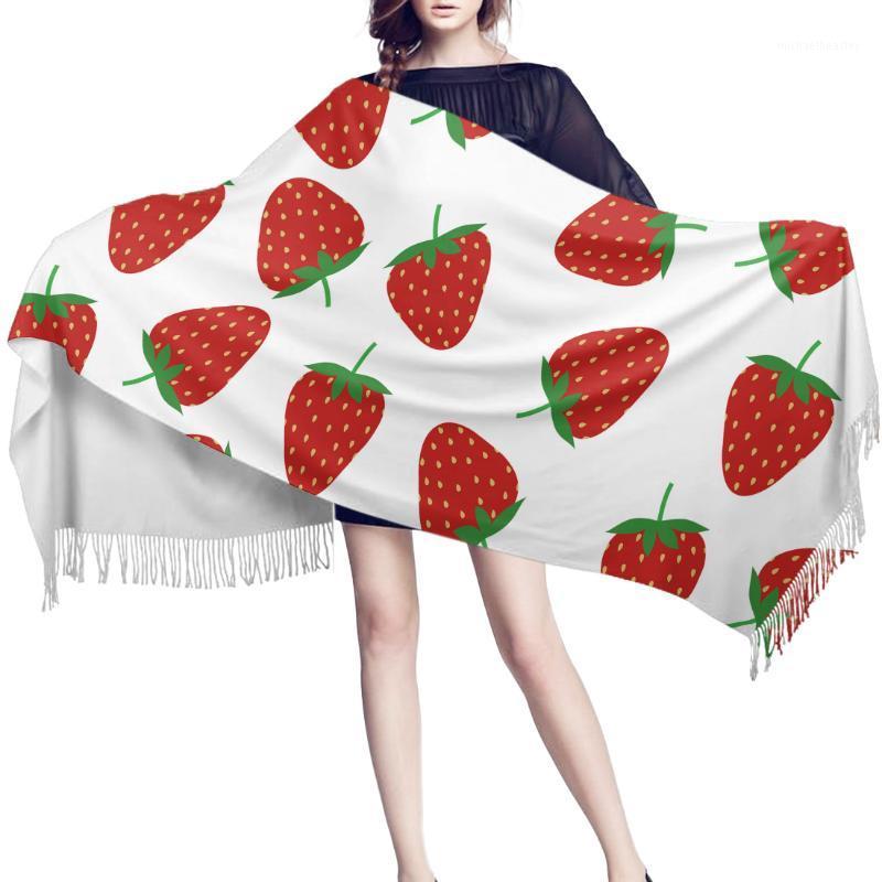 

Scarves Women Cashmere Scarf Autumn Winter Hijab Wrap Fruit Strawberry Printed Shawls Headband Summer Ladies