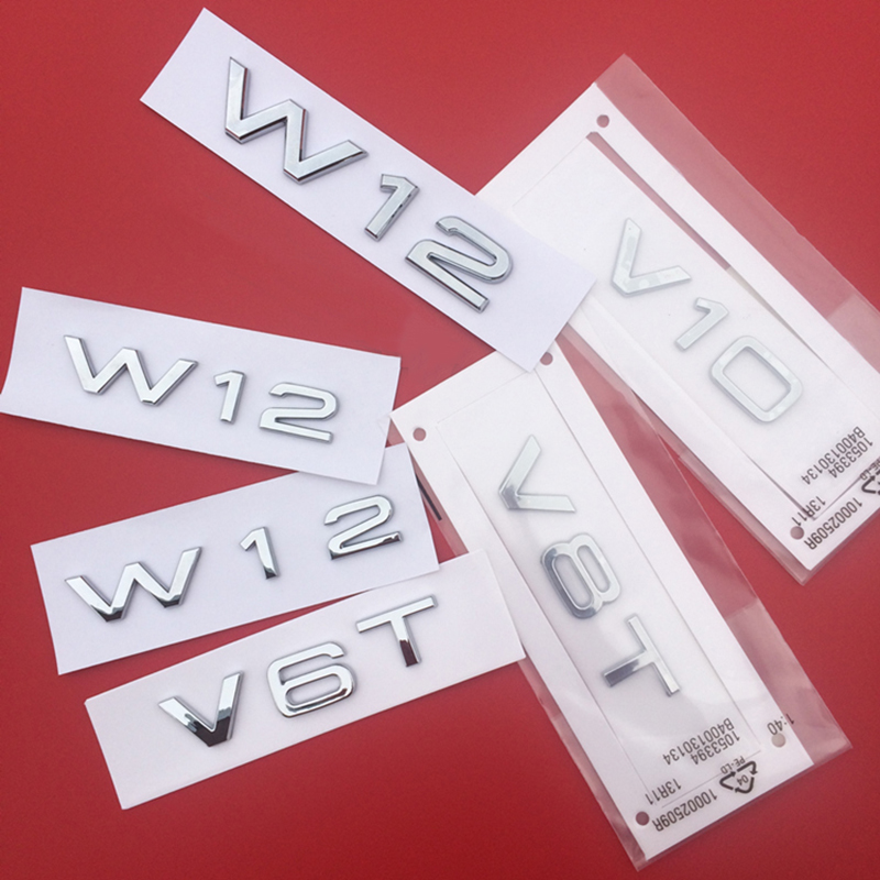 

ABS Letter Number V6T V8T V10 Emblem for Audi A4L A5 A6L A7 A8L TT RS7 SQ5 Car Styling Fender Side Badge Discharge Logo Sticker, Chrome silver