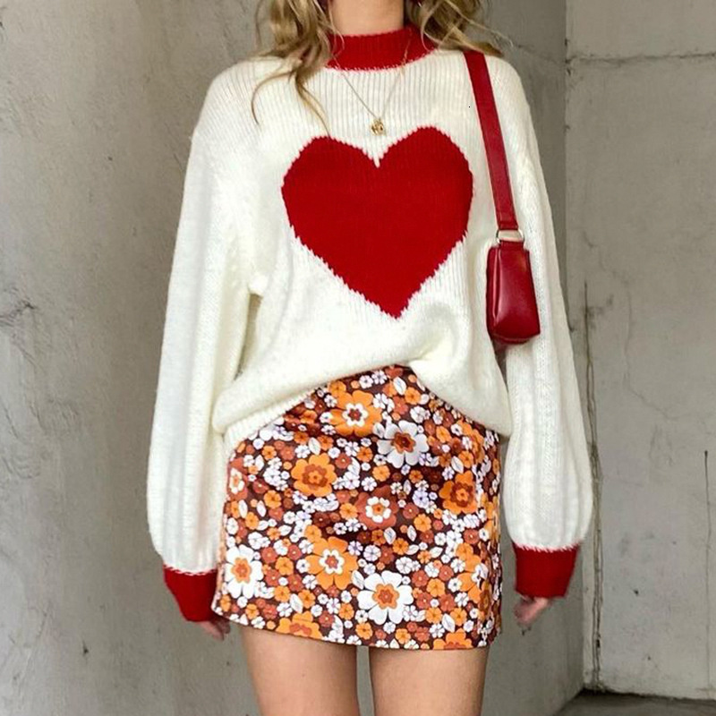 

Women's Sweaters Heart-shaped sweater, cute, feminine, knitted, large, round collar, long sleeve, modern, casual, vintage, y2k, top 342D, 1# shoe box