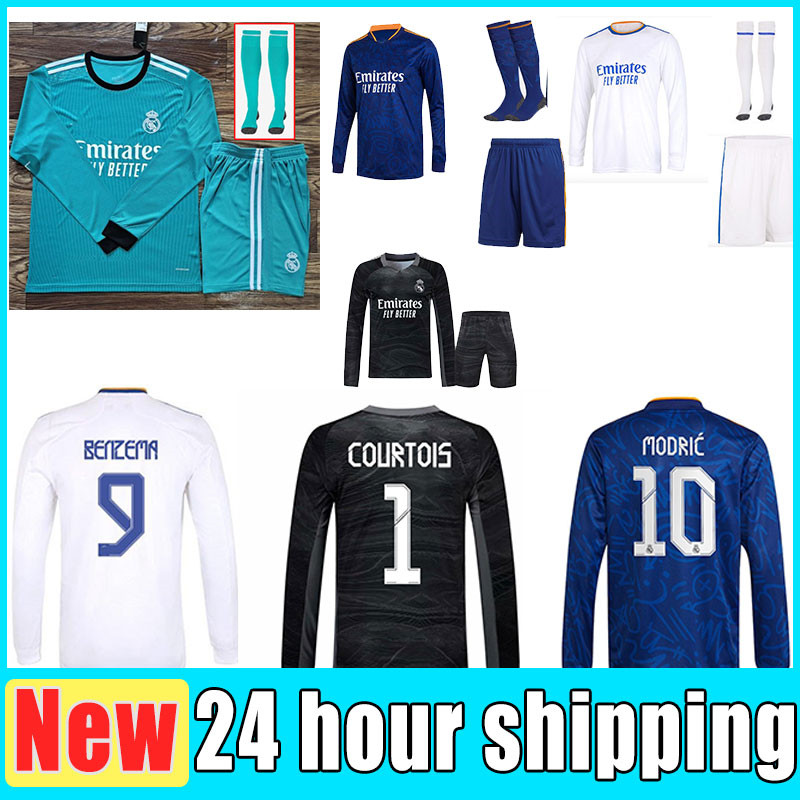 

Mens socks Real MadridS soccer jerseys 2021 2022 boys sets football shirts Adult suit 21 22 home away third fourth BENZEMA HAZARD CAMAVINGA ALABA full set goalkeeper, Third+patch
