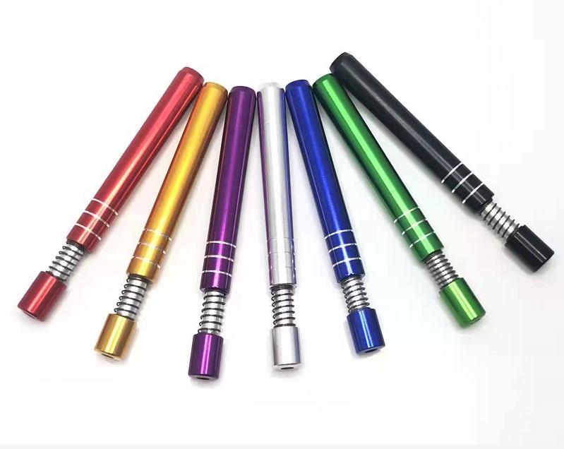 

Metal New Pipe Cigarette Smoking Pipes One Hitter Bats Tobacco Herb Aluminum Dugout Snuff Snorter Holder Accessories Spring Bat Filters