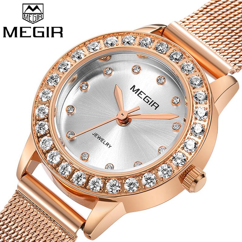 

Wristwatches MEGIR Brand Original Women Watch Female Stainless Steel Wrist Watches Rose Gold Ladies Diamond Crystal Elegant Cloc, Steel band watch
