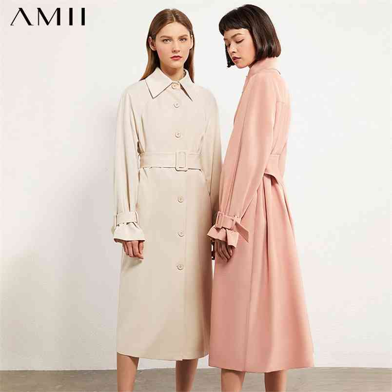 

Minimalism Autumn Winter Temperament Women's Trench Coat Fashion Lapel Belt Single-breasted Windbreaker 12027445 210527, Pink