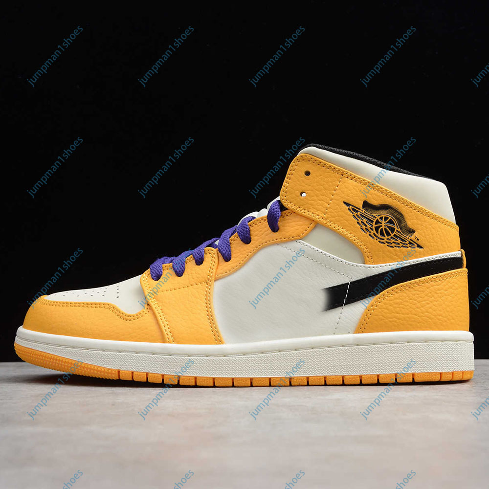 

High quality (boxed) men's Jumpman 1 basketball shoes and women's Laker yellow black outdoor recreational sports