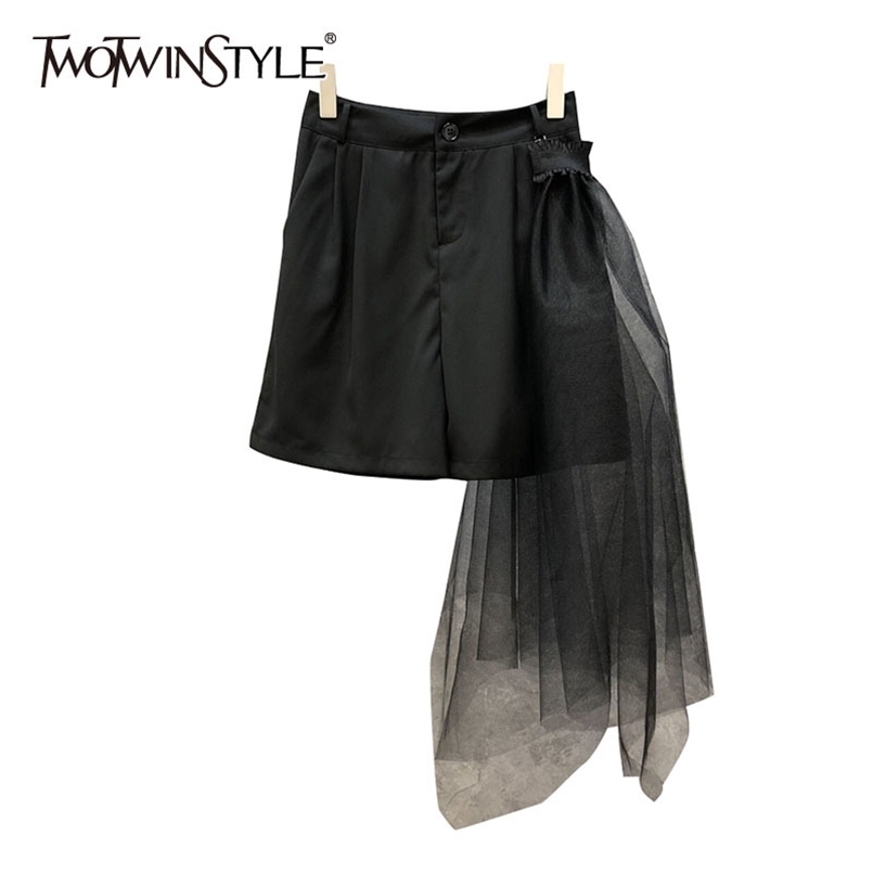 

Black Patchwork Mesh Short For Women High Waist Casual Chic Shorts Female Summer Fashion Clothing 210521