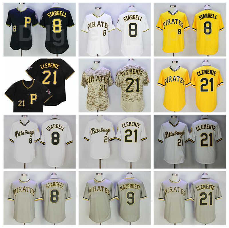 

Vintage Baseball Retror 8 Willie Stargell Jersey 9 Bill Mazeroski 21 Roberto Clemente Cooperstown Flexbase Cool Base Pullover Black White, 8 yellow