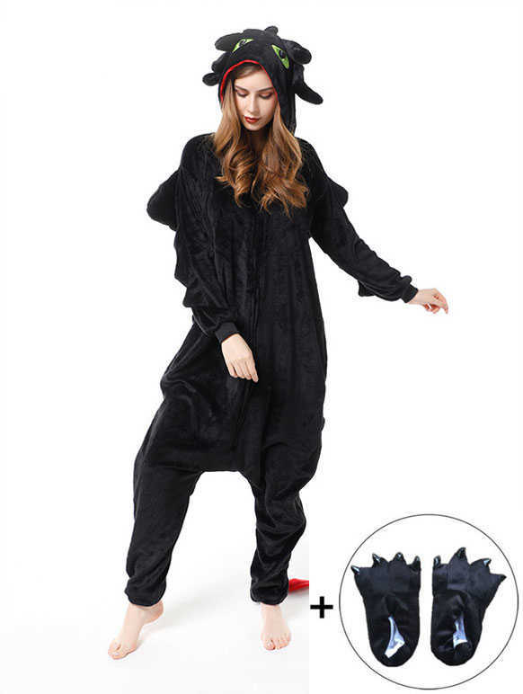 

How to Train Your Dragon Toothless Onesies For Adults Anime Cosplay Costume Pajamas Adults One Piece Pyjamas Hooded Sleepwear Y0903, Black