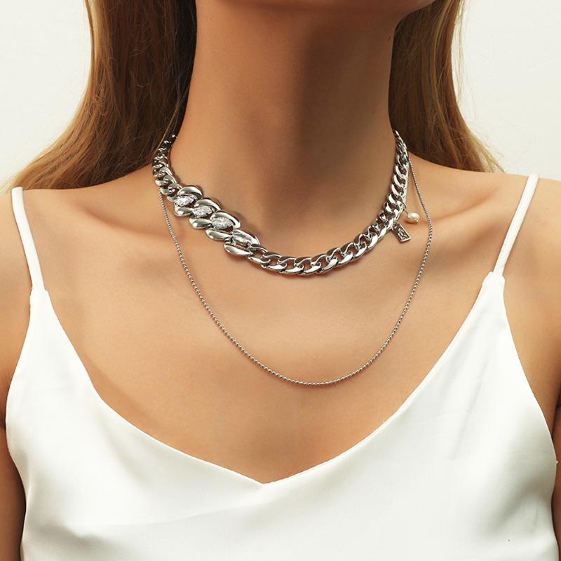 

Pendant Necklaces Hip Hop Double Layer Short Clavicle Chain Alloy Diamond Thick Layered Necklace Women Party Jewelry Drop#38
