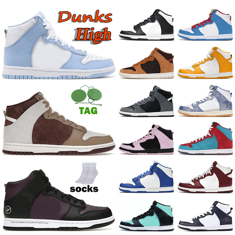 

2022 Dunks high men women SB Designer Shoes top quality light chocolate blue aluminum fragment black toe dark grey mens falts high-cut casua