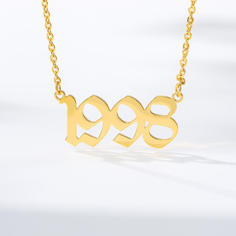 

Pendant Necklaces Old English Font Year For Women Men Rose Gold Silver Color Stainless Steel Chain Male Female Necklace Jewelry