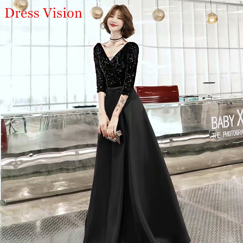 

Robe De Soiree Black Evening Dresses V-Neck Three Quarter Sleeve A-Line Robe De Soire De Mariage Vestido Fiesta Boda, White