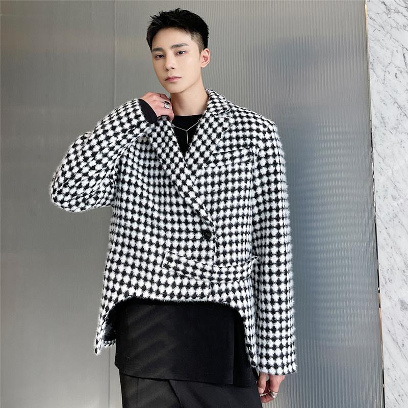 

Men's Suits & Blazers Clothong Tide Koean Casual Irregular Plaid Suit Coat For Male 2021 Autumn Loose Simple Long Sleeve, Black and white