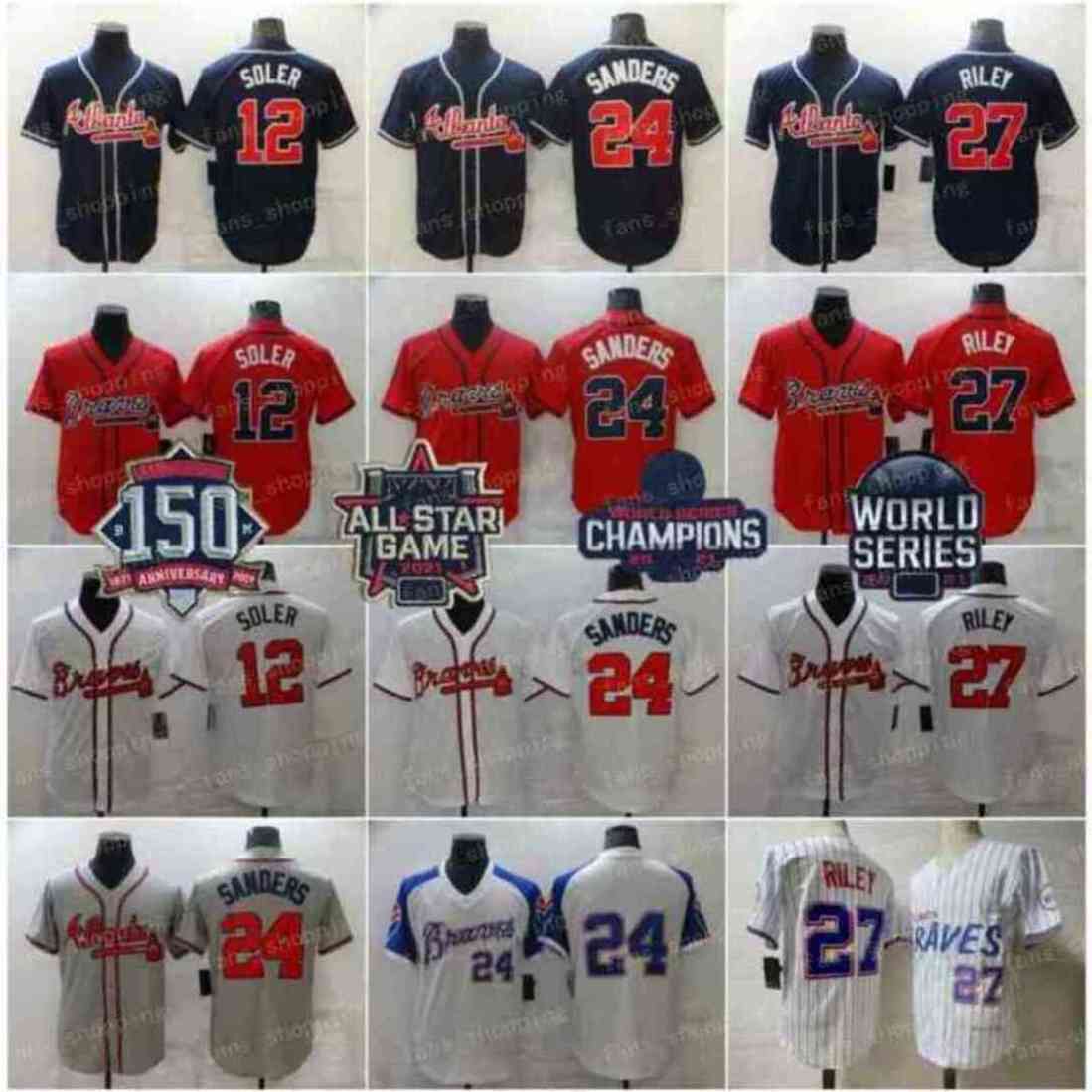 

2021 WS Gold Program Baseball Jersey Deion 24 Sanders Austin 27 Riley Jorge 12 Soler Stitched Jerseys Blue White Red Grey 150th Anniversary, Men