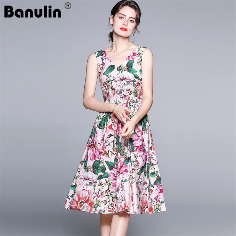 

Banulin Summer Fashion Runway Holiday Dress Women Spaghetti Strap Backless Tank Floral Beach Boho Midi 210603, Mixed color