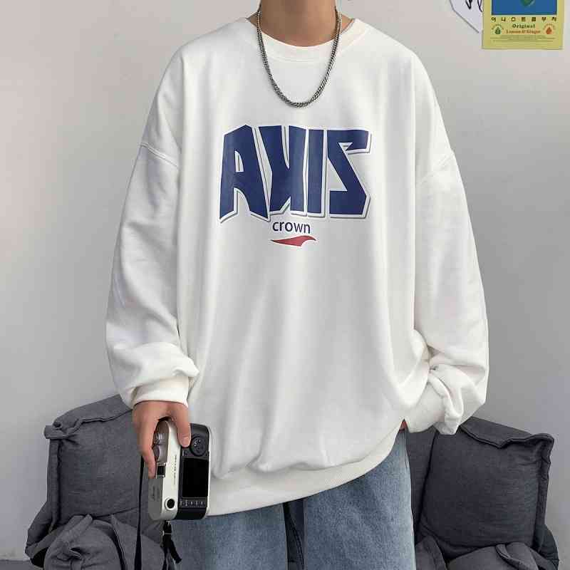 

Round collar men's autumn loose fit Korean fashion casual top, Black