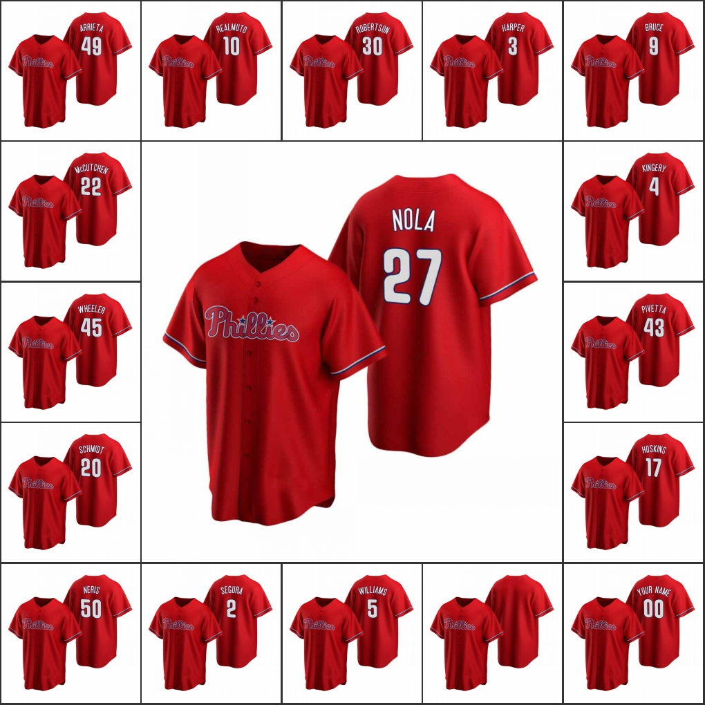 

Baseball Jersey PhiladelphiaPhillies #3BryceHarper17 Rhys Hoskins 27 Aaron Nola Custom RedReplicaAlterna, Blue;black