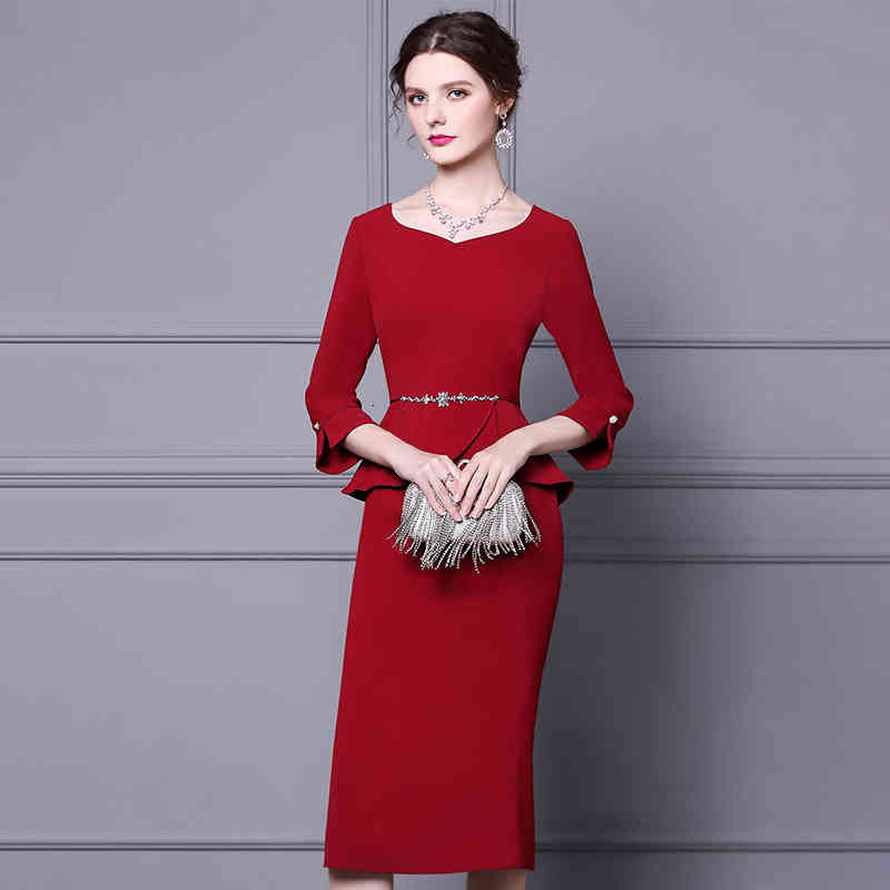 

Casual Dresses Zhili temperament dress goddess model autumn binding beads close waist thin medium length Hip Wrap Skirt 4NGI, Black