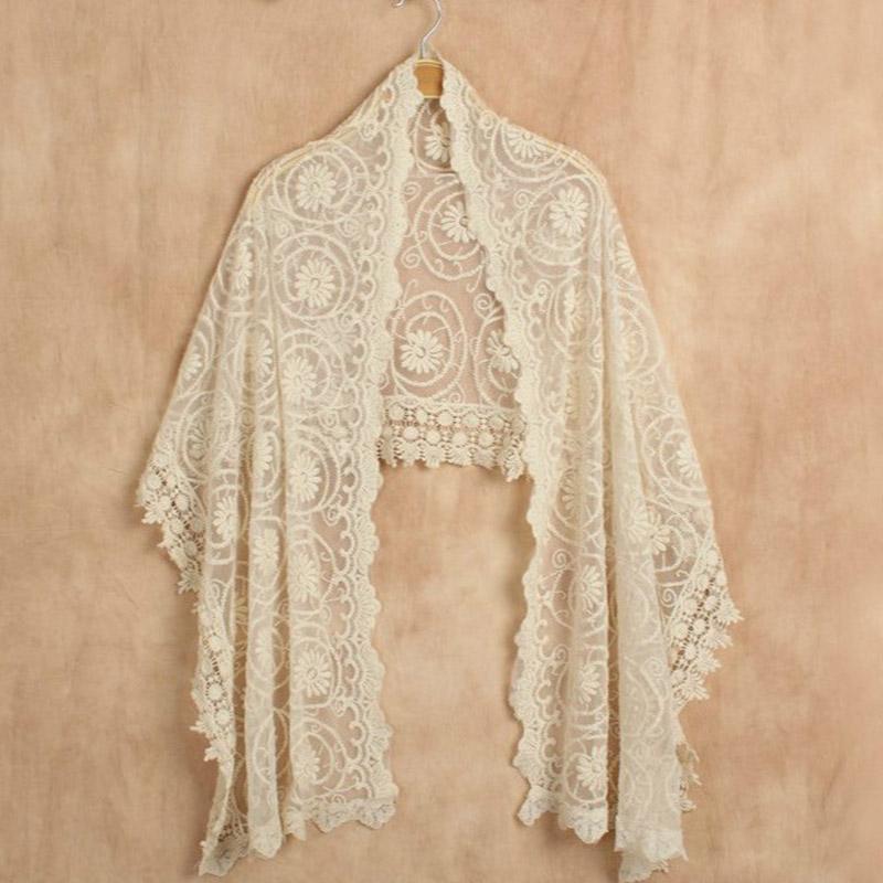 

Scarves Japanese Mori Girl Lace Floral Embroidery Crochet Shawl Women Clothing Cute Lolita Femme Hollow Out Sciarpa Long Scarf A299