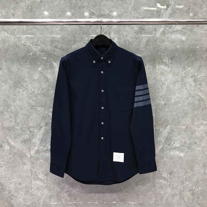 

Men's Shirt 4-Bar Striped Korean Designs High Quality Women's Oversized Navy Blouse Slim Fit Business Casual Oxford Cotton Luxury Brand Long Sleeve Shirts, Packing bag