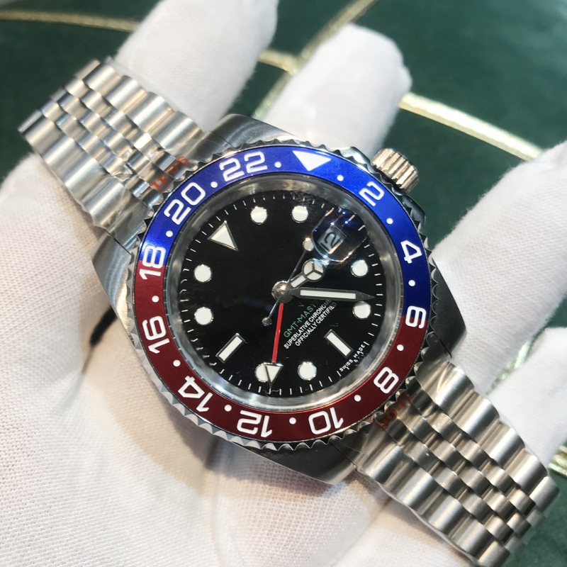 

2021 Men Watches 2813 blue and red Ceramic bezel Black dial sapphire glass 904L stainless steel Luminous Mechanical waterproof wristwatches GMT, Box