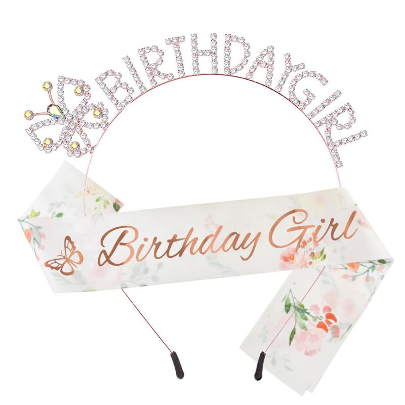 

Party Decoration Birthday Rose Gold Etiquette Belt Calico Butterfly Girl Hair Band Set