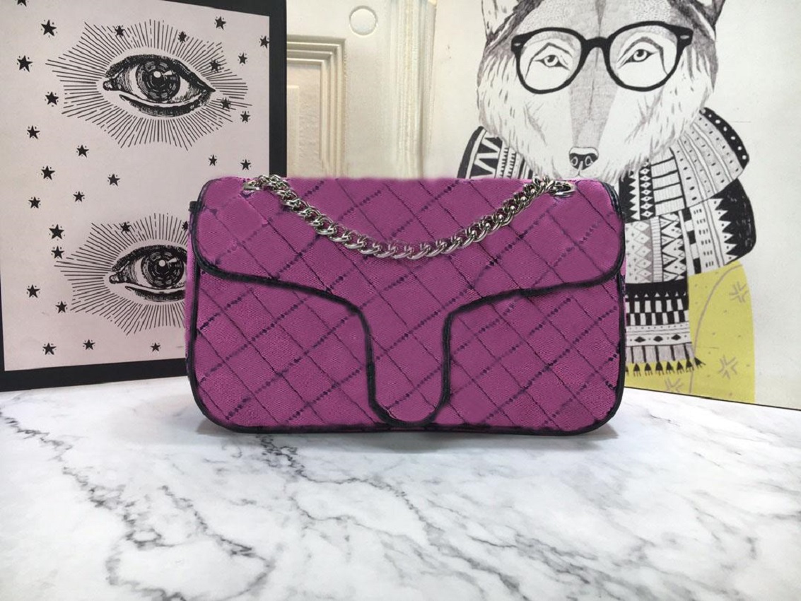 

Fashion Women Genuine Leather Light Marmont Multicolor Canvas Shoulder Bags Evening Messenger Bags Women Designer Silver Chain Crossbody Mes