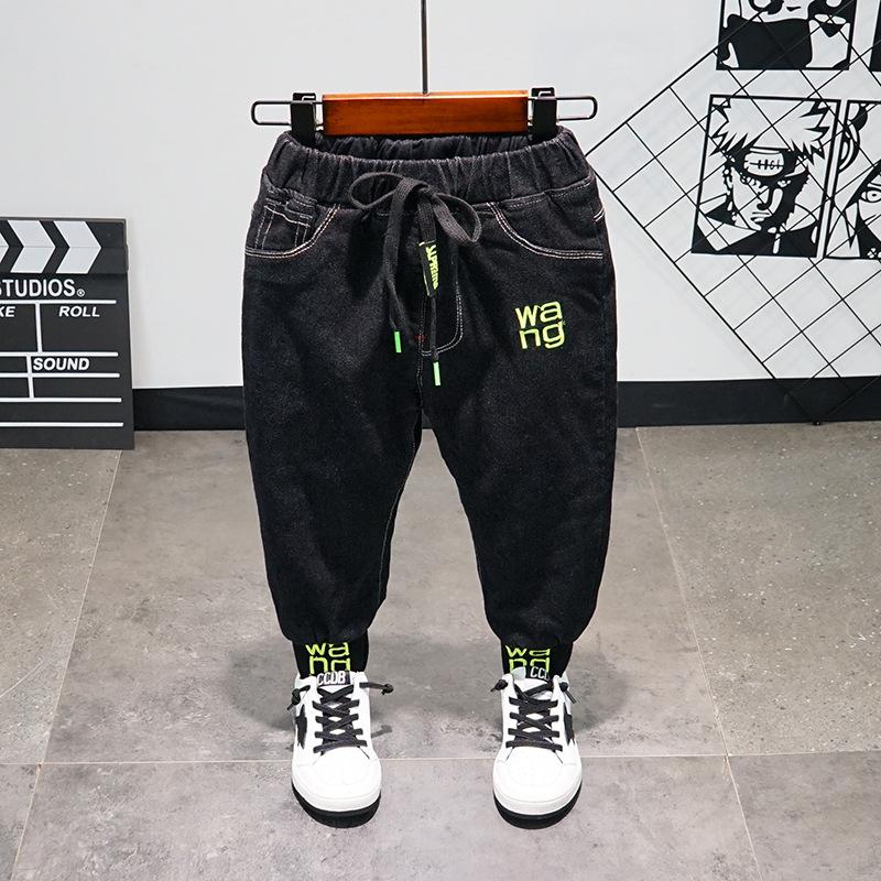 

2-8 Y Baby Boys Thicken Jeans Winter Kids Korean Letter Casual Trouser Fashion Plus Velvet Warm Denim Pants For Toddler Boy, Blue