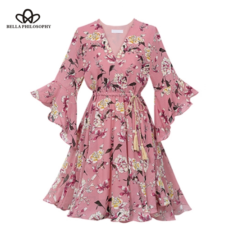 

Women Elegant Chiffon Shirt Dresses Ruffle Sleeve Ladies Robe Vintage Print Beach Dress Plus Size 5XL Vestidos 210519, Blue