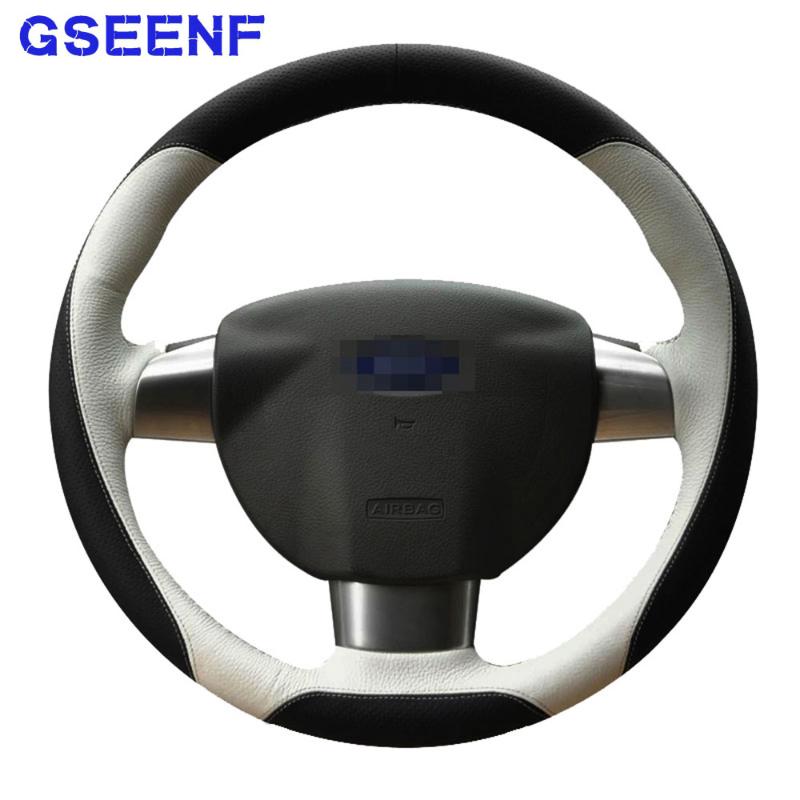 

Steering Wheel Covers Car Cover Hand-stitched Non-slip Soft Genuine Leather For Focus 2 2005-2011 (3-Spoke) Accessories