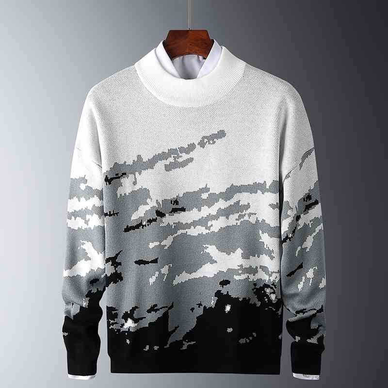 

Harajuku Moutain Sweaters Mens Winter Ribbed Pullover White Black Knitted O-Neck Long Sleeves Thick Slim Sweater Men Soft Warm 210603, Cjw287white