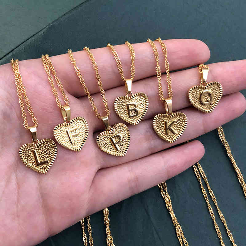 

A-Z Initial Letter Heart Pendant Necklace For Women Stainless Steel Gold Alphabet Charm Chain Choker Jewelry Collier Femme
