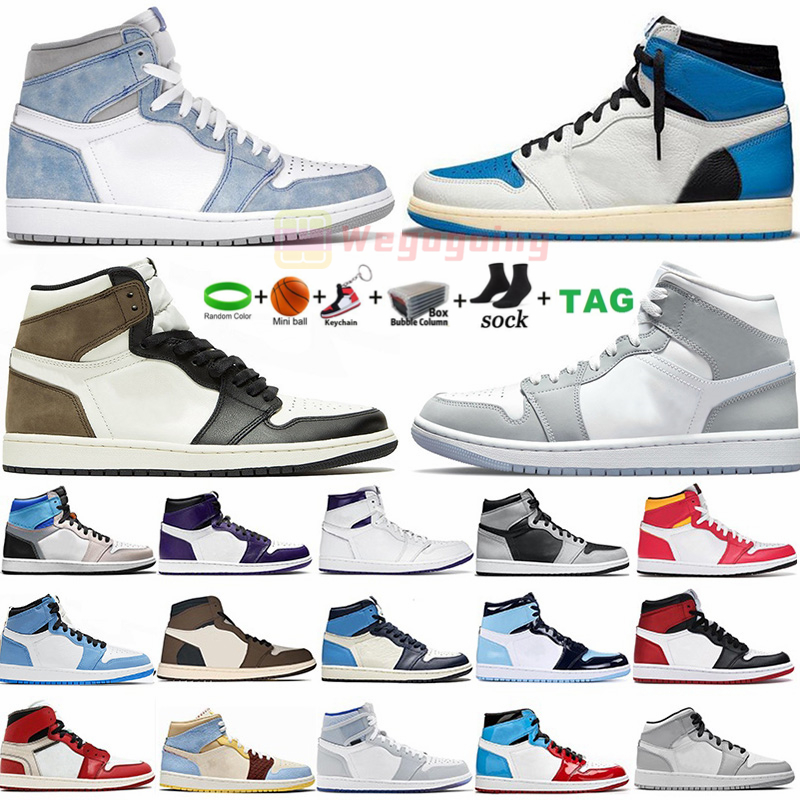 

High 1 Basketball Shoes Fragment Wolf Grey University Blue Dark Mocha Hyper Royal UNC Twist Chicago Jumpman 1s Mens Trainers Womens Sports Sneakers Size 13, 32