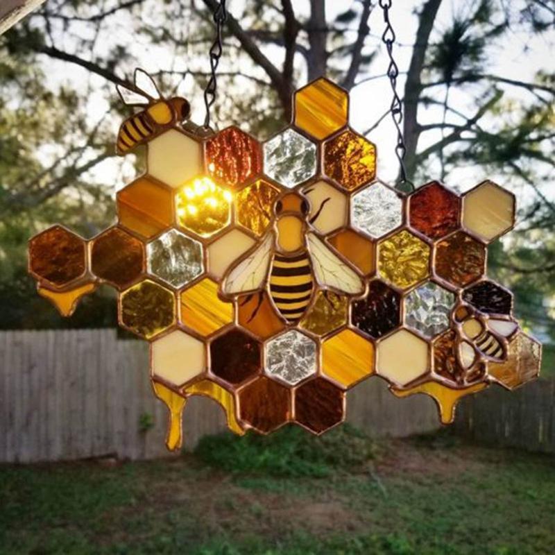 

Queen & Bee Protect Honey Suncatcher Mosaic Handmade Decoration Wall Art Home Decor Drop Decorative Objects Figurines