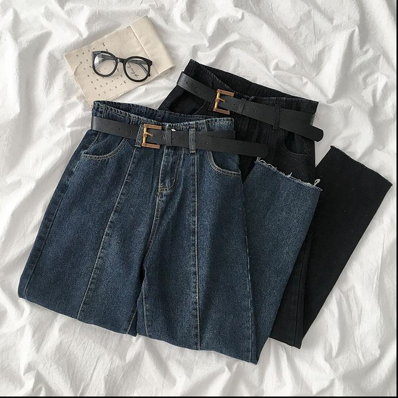 

Fashion Jeans Women Jean Autumn Womens High Waist All match Casual Straight Leg Pants Belt Included Vintage denim, Blue