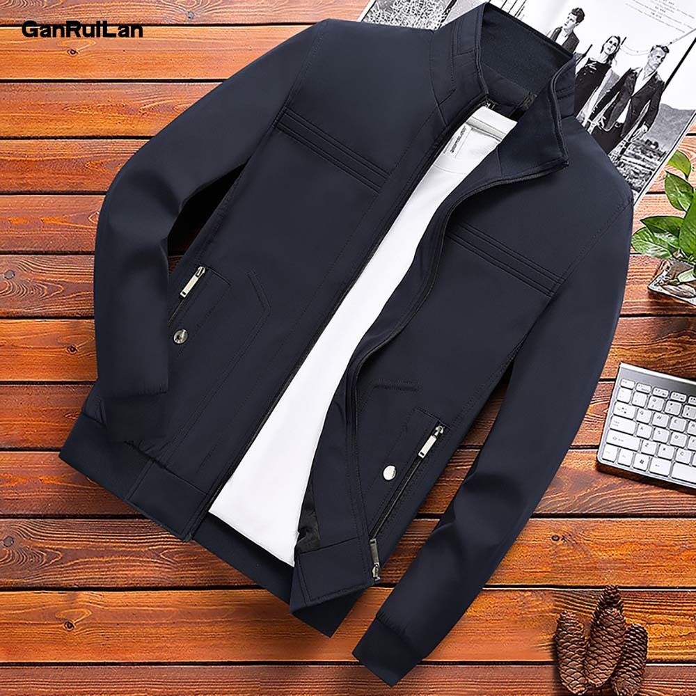 

Spring Autumn est Men's Bomber Jackets Casual Male Outwear Windbreaker Stand Collar Jacket Mens Baseball Slim Coats 210518, Blue color thin