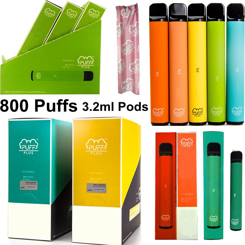 

Puff Plus 3.2ml Pre-filled Device Pods E Cigarettes 800 Puffs Disposable Vape Pens 550mAh Battery Starter Kit 40 Colors Thick Oil Cartridges Packaging