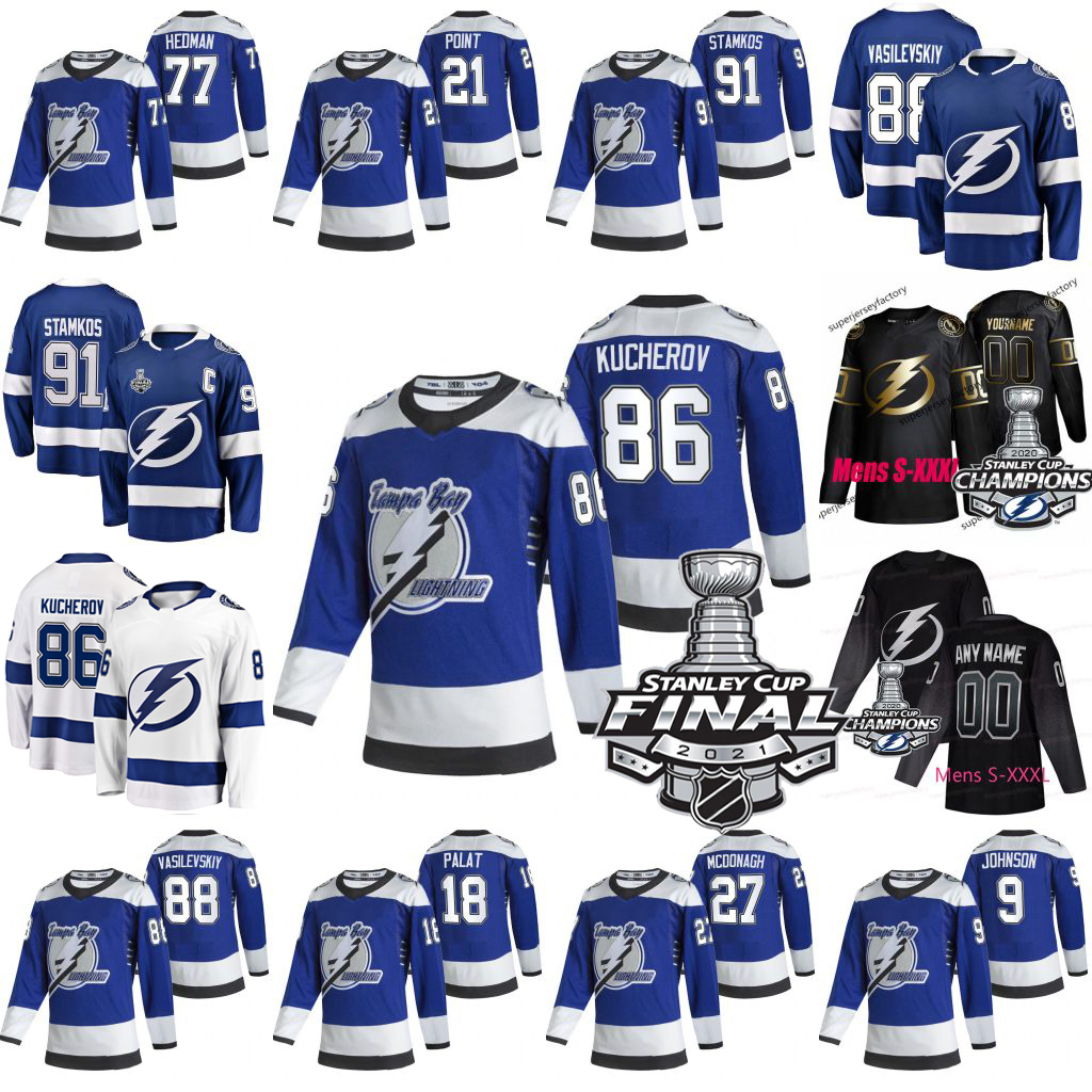 

Nikita Kucherov Tampa Bay Lightning 2021 Stanley Cup Final jersey Brayden Point Victor Hedman Anthony Cirelli Stamkos McDonagh Johnson Gourde Killorn Vasilevskiy, Men s-xxxl