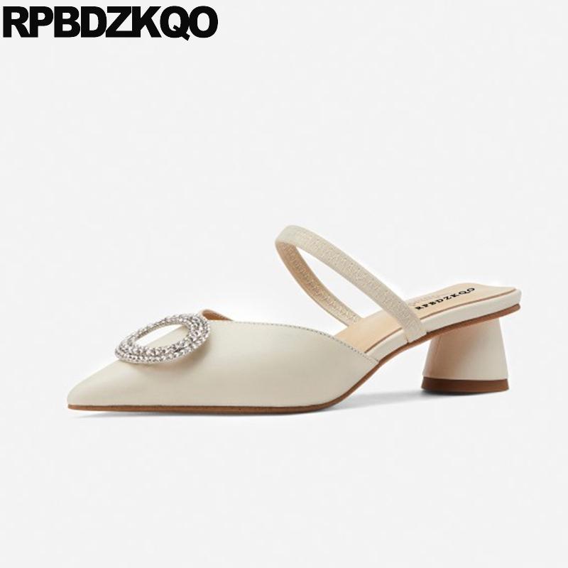 

Dress Shoes Strap Luxury Bridesmaid Beige Cool Pointed Toe Girls Women Crystal Wedding Diamond Thick Pumps High Heels Mules Slipper, Black