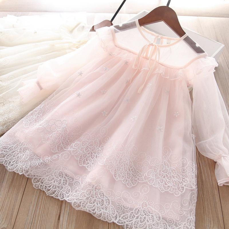 

Girl's Dresses Girls' Lace Embroidered Dress In Spring 2021, Pink