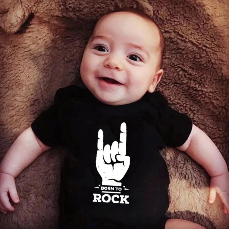 

Rompers Funny Born To Rock Letters Print Baby Bodysuit Black Onesie Soft Girls Boys Clothes Summer Cotton, Bw