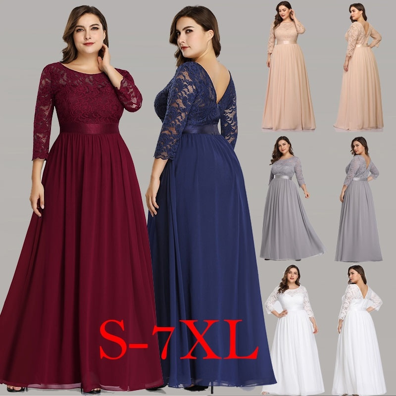 

2021navy blue women dress 2021 new arrival elegant a line o neck three quarter sleeve lace party dress robe femme long chiffon dress, Black;gray