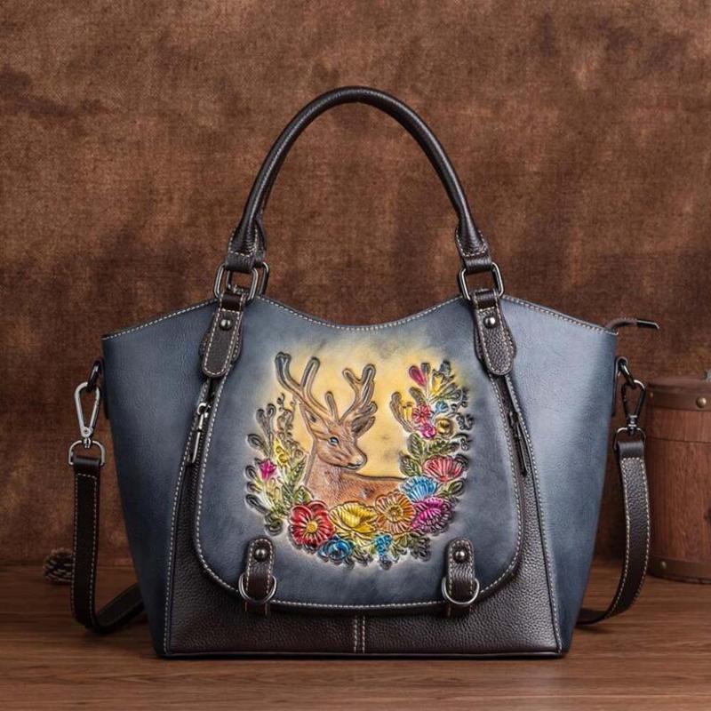 

Evening Bags Vintage Women's Shoulder Bag Luxury Genuine Leather Carving Design Handbags Tote Ladies Hand For Woman Bolsa Feminina, Black