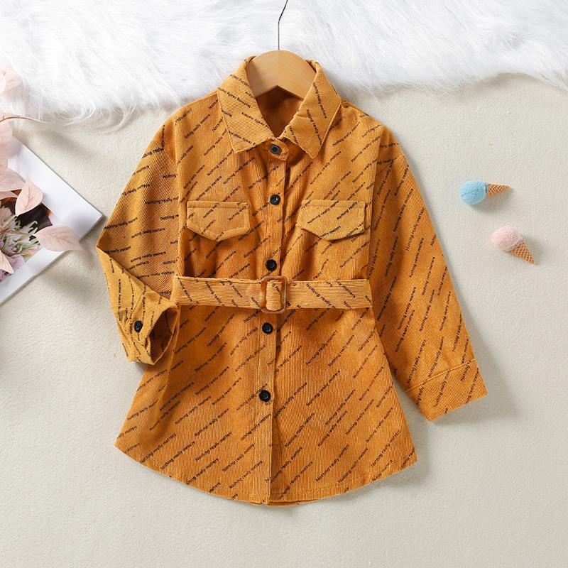 

Coat 1-6Y Kids Girls Trench Coats Baby Autumn Clothes Letter Print Turn-Down Collar Long Sleeve Jacket With Belt Children Outerwear, Blue;gray