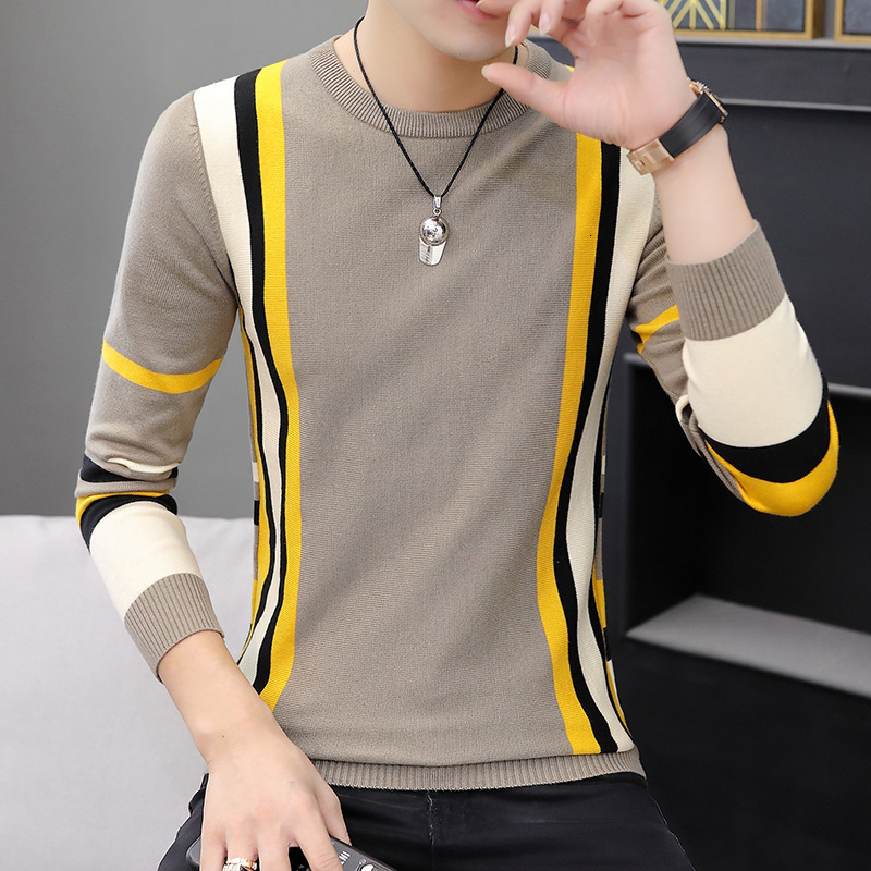 

sweater knit autumn and winter men's t shirt round neck pullover ted baseline youth top, White;black