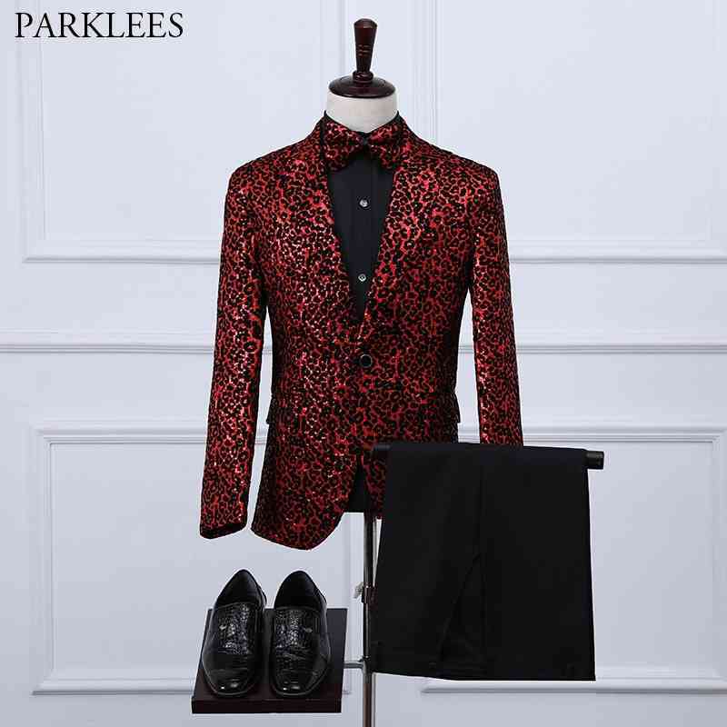 

Glitter Red Leopard Men Suit Set Shiny Sequin Men Stage Costume Suits Men Fashion Sexy Party Mens Suits 3 Piece Masculino 210524