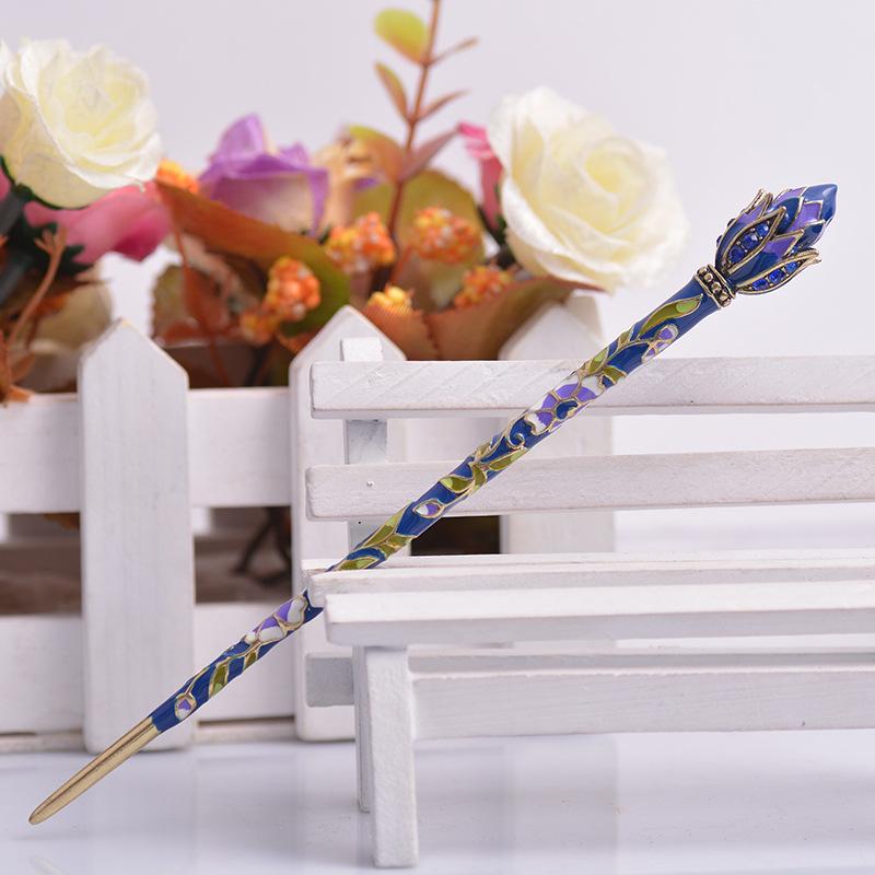 

Hair Clips & Barrettes 2022 Trend Vintage Lotus Enamel Stick Rhinestone Hairpin Clip Women Banquet Jewelry Chinese Style Accessories