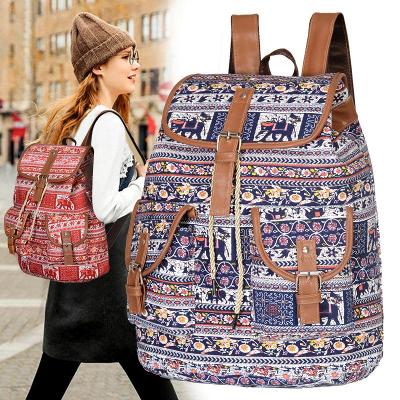 

Backpack British Fashion Women's Vintage Embroidery Ethnic Canvas Bohemian Teenager School Bag Printing Casual