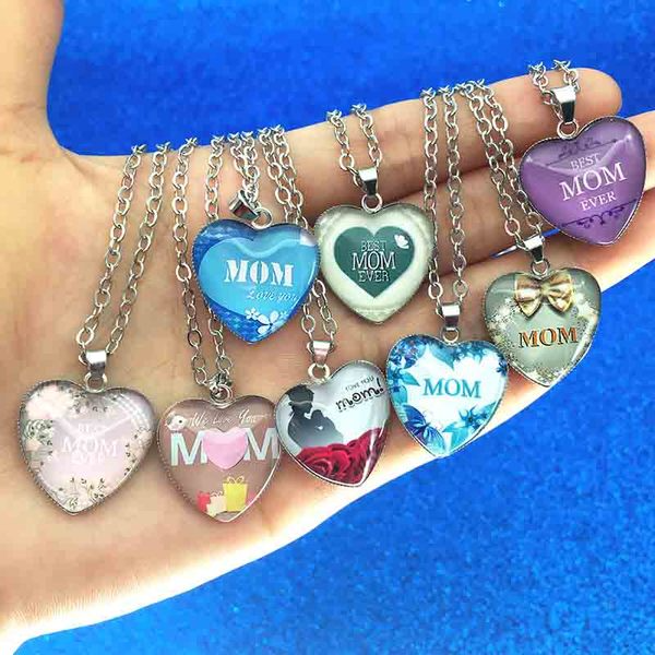 

Love You MOM Necklace Glass Cabochon Heart Necklace Pendants Best Ever Fashion Jewelry Mother Gift Will and Sandy